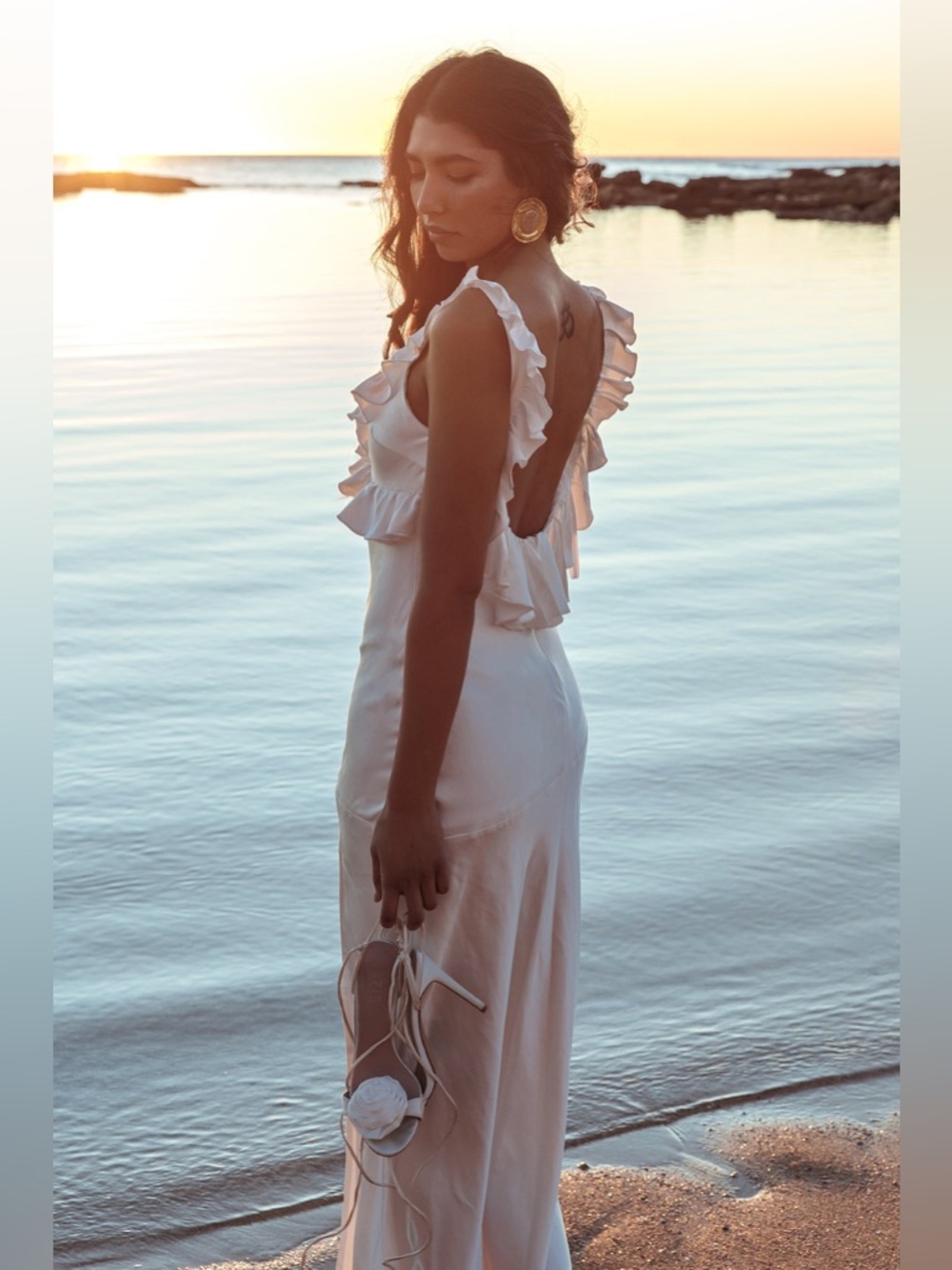 Alba Frill Trim Maxi Dress White